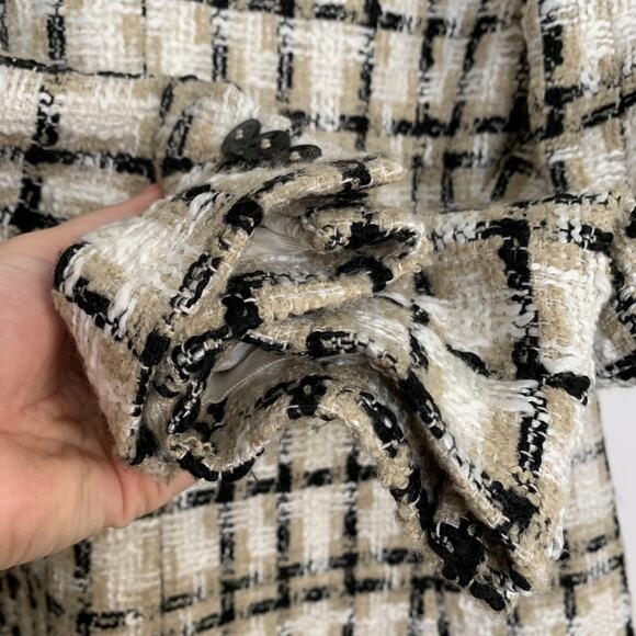 Zara Women Taupe Brown Lapel Collar Longline Textured Plaid Blazer Medium - Picture 4 of 16